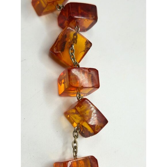 Vintage 35" Hand-Cut Natural Amber Necklace 1930s Slab Beads Statement Piece - Picture 5 of 11